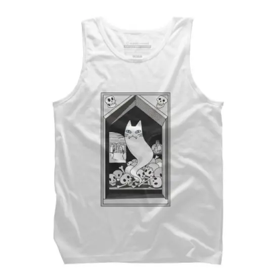 Men's Design By Humans Ghost cat the Keeper of the Crypt By runcatrun Tank Top image {7}