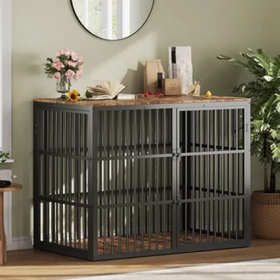 48'' Dog Crate Furniture, 3-in-1 Wooden Dog Kennel with 3 Lockable Doors, Heavy Duty Metal Frame & Sturdy Panels, Large End Table image {9}