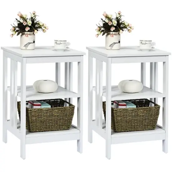 Tangkula 2PCS 3-tier Side Table Nightstand Sofa End Table Storage Display Shelf image {10}