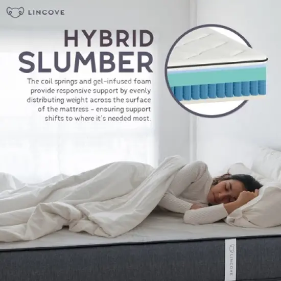 Lincove 12 Inch Spring Hybrid and Memory Foam Mattress - Medium Firm Mattress CertiPUR-US Certified - Adaptive Support, Pressure Relief - Made in USA image {11}