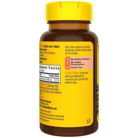 Nature Made Vitamin C 1000 mg with Rose Hips, Dietary Supplement for Immune Support, 60 Time Release Tablets, 60 Day Supply image {6}