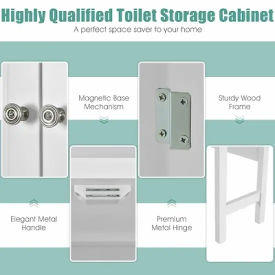Costway Over The Toilet Storage Cabinet Double Door Bathroom Organizer Adjustable Shelf image {8}