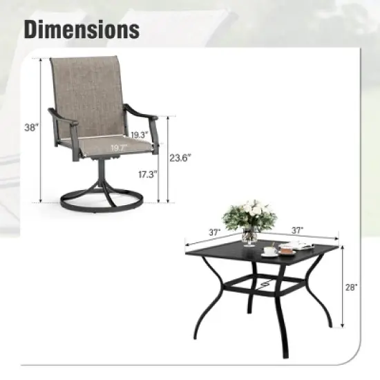 Captiva Designs 5pc Outdoor Dining Steel Table with Umbrella Hole & Brown Textilene Arm Chairs image {13}