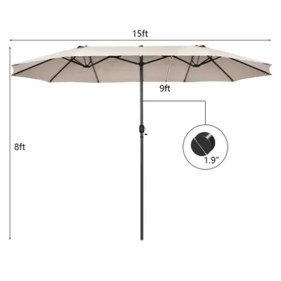 Costway 15FT Patio Double-Sided Umbrella Crank Outdoor Garden Market Sun Shade Red\Blue\Coffee\Beige\Navy\Orange\Turquoise image {3}