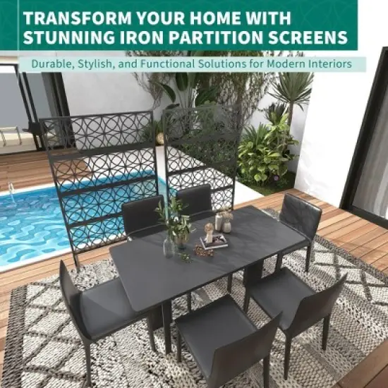 GustoWave Metal Privacy Screen with Stand - 71"X 46" Freestanding Outdoor Decorative Privacy Panels &ndash; Weather-Resistant Rustproof Room Divide (Black) image {4}