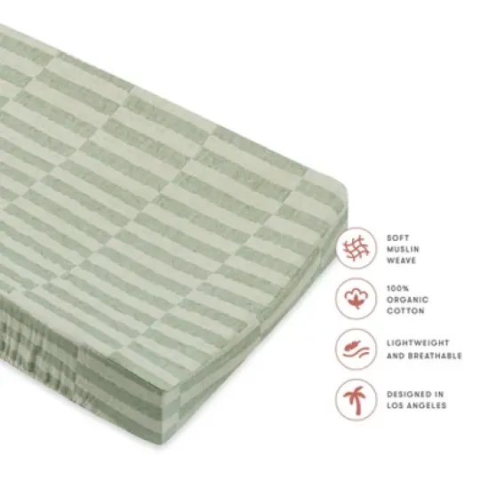 Babyletto Quilted Muslin Changing Pad Cover, GOTS Certified Organic Cotton - Moss Stripe image {2}