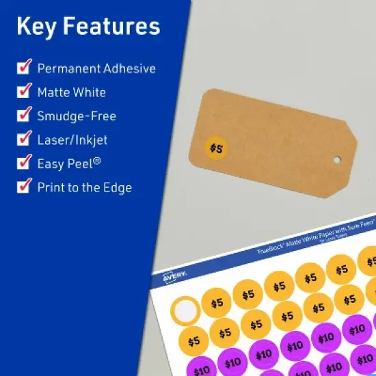 Avery TrueBlock Matte White Paper Labels,  3/4" diameter Round image {1}