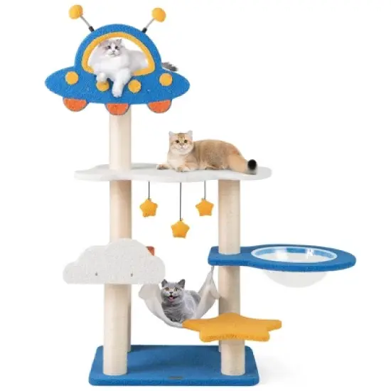 Tangkula 49" Tall Cat Tree w/ UFO Top Perch Space Capsule Sisal Scratching Posts Cloud image {10}