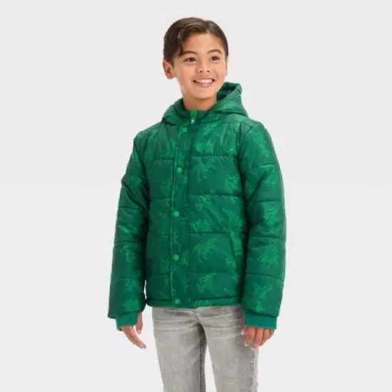 Boys' Dinosaur Puffer Jacket - Cat & Jack&trade; Dark Green image {3}