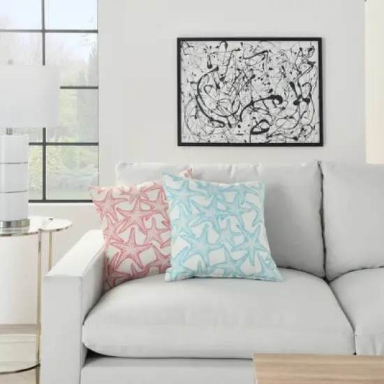 18"x18" Reversible Indoor/Outdoor Starfish and Wave Square Throw Pillow - Mina Victory image {3}
