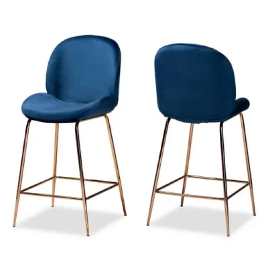 2pc Lander Velvet Fabric Upholstered Metal Counter Stool Set - Baxton Studio image {11}