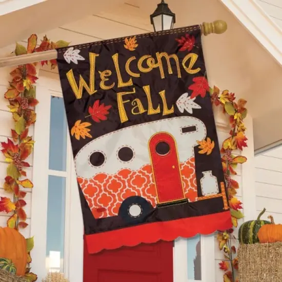 Fall Camper Applique House Flag Autumn Camping RV 28" x 40" Briarwood Lane image {2}