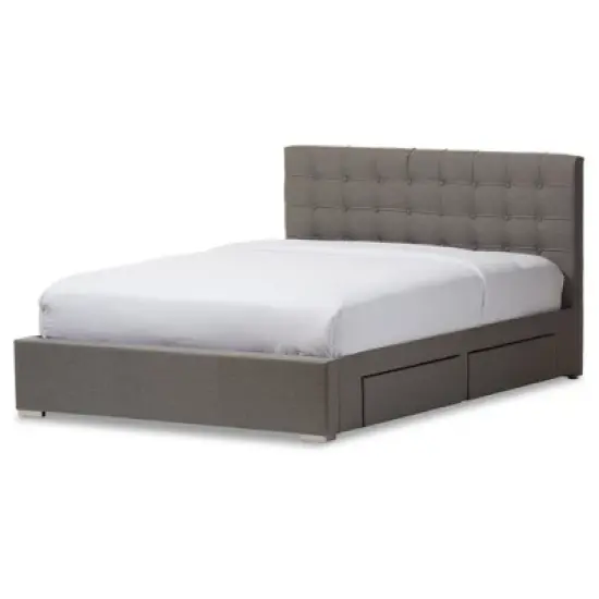 Queen Rene Modern and Contemporary Fabric 4 Drawer Storage Platform Bed - Baxton Studio image {11}