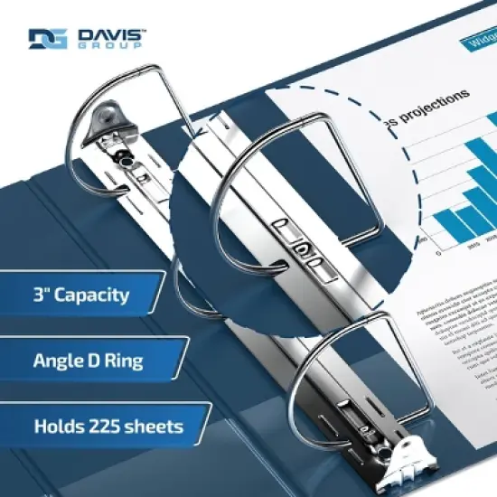 Davis Group 6pk 3" Premium Economy Round Ring Binders Navy Blue: Hard Cover, 625 Sheet Capacity, 2 Pockets, D Rings image {2}
