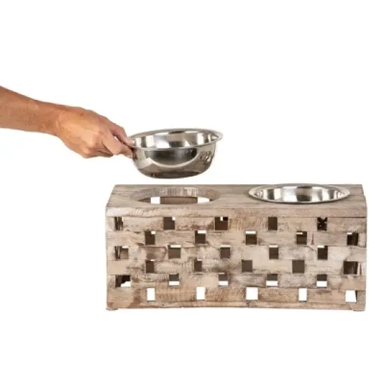 Huntley Pet Elevated Dog and Cat Double Bowl Feeder Stainless Steel Bowls (Berjen Block, Large) image {8}