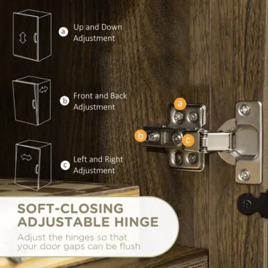 HOMCOM Farmhouse Buffet Cabinet, Sideboard, Kitchen Storage Cabinet with Adjustable Shelves and Wire Mesh Door, Coffee Bar for Living Room, Walnut image {4}