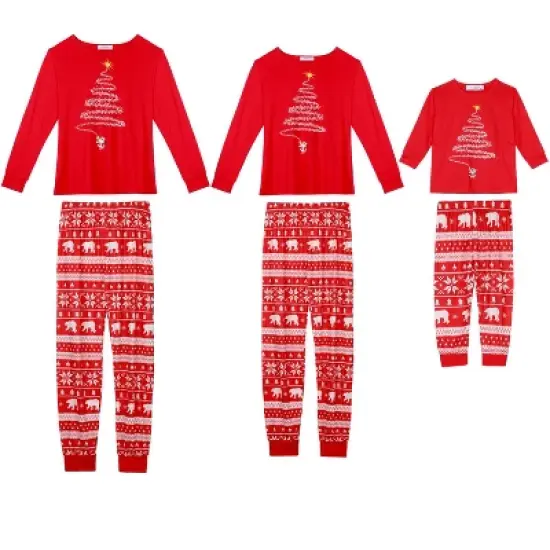 cheibear Christmas Tree Long Sleeve Tee and Plaid Pants Loungewear Family Pajama Sets image {8}