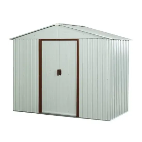 6ft x 5ft Outdoor Metal Storage Shed Lockable Sliding Doors Floor Frame Waterproof Tool Storage House, White image {9}