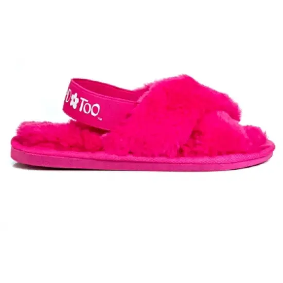 Limited Too Girl's Fuzzy Criss Cross House Slippers for Kids with Elastic Band image {1}