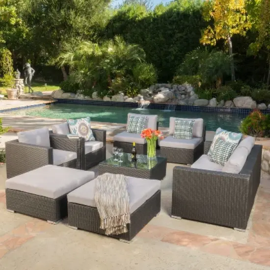 Santa Rosa 9pc All-Weather Wicker Patio Chat Set - Christopher Knight Home image {5}
