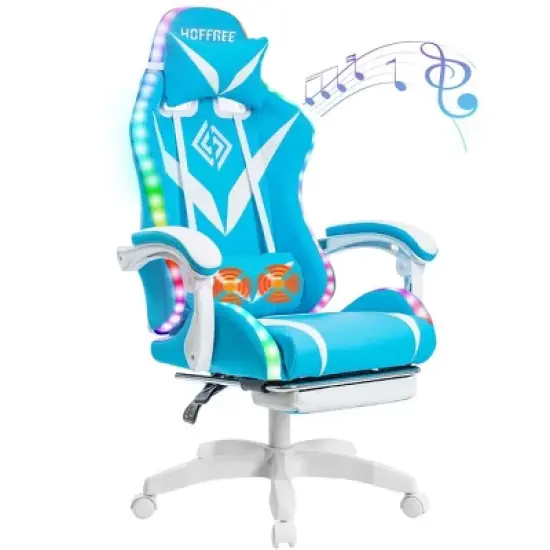 Hoffree Upholstered Massage Gaming Chair Ergonomic Office PC Chair with Bluetooth Speaker & RGB Light image {18}