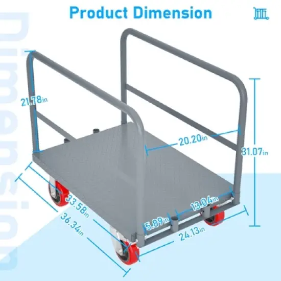 Steel Panel Truck, 2000 LBS Capacity Lumber Cart Drywall Dolly Cart, 36 x 24 Inch Flatbed Cart Dolly with 6" Swivel Brake Wheels, Platform Truck image {2}