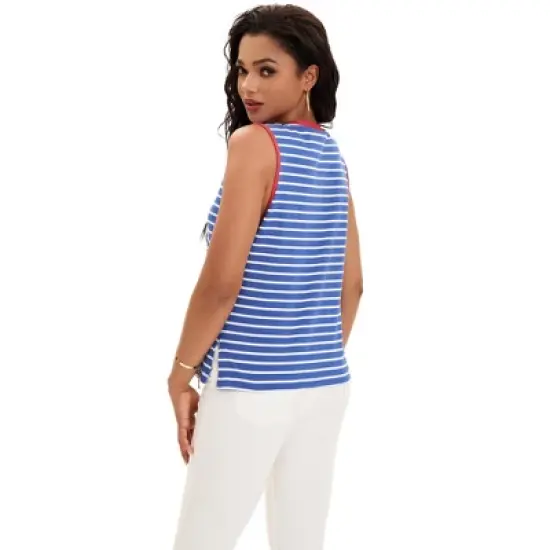 ATHLECHIC Women's Striped Color Block Side Slits Crew Neck Casual Sleeveless Shirts image {3}