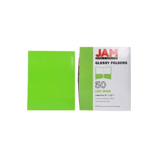 JAM Paper Laminated Two-Pocket Glossy Presentation Folders Lime Green 385GLID image {8}