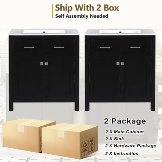 TIRAMISUBEST 60" Modern Bathroom Vanity Set with Double Vanities (Separate), Double Ceramic Sinks, Adjustable Shelf, Soft Close Doors and Flip Drawer image {7}