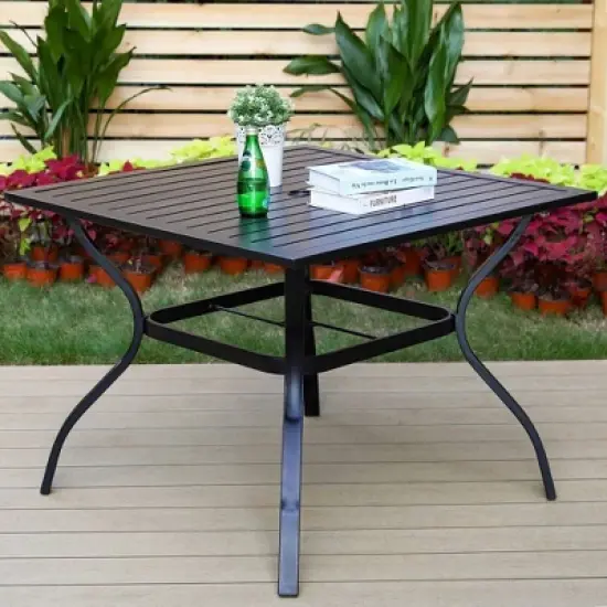 5pc Patio Dining Set with Rattan Arm Chairs & Square Steel Table - Captiva Designs image {5}