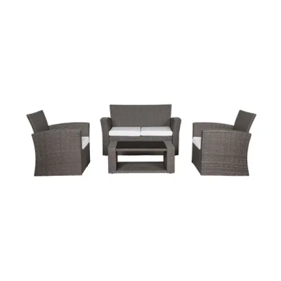 WestinTrends 4 Piece Outdoor Wicker Rattan Conversation Sofa set with Coffee table image {11}