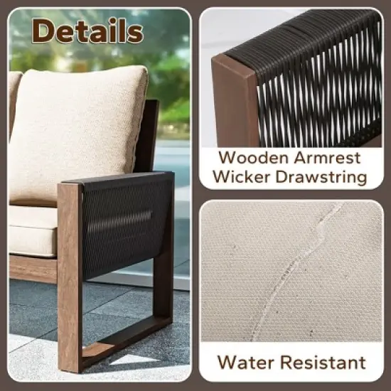 UPTIOT 3-Seat Patio Wooden Sofa With Cushions image {4}