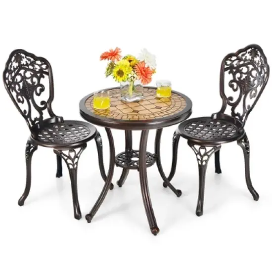 Costway 3PCS Patio Bistro Set Round Table Chairs All Weather Cast Aluminum Yard image {9}