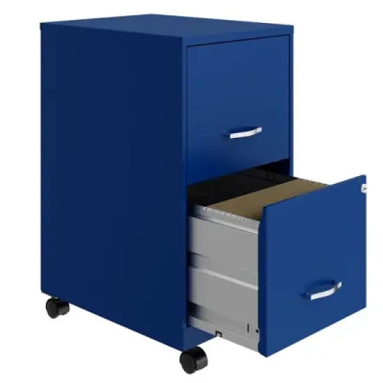 Space Solutions 18 Inch Wide Metal Mobile Organizer File Cabinet for Office Supplies and Hanging File Folders with 2 File Drawers, Blue image {3}