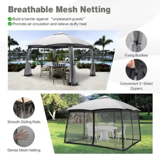 Costway 10x12 FT 2-Tier Patio Gazebo Canopy Netting Heavy-Duty Metal Easy-Setup Outdoor image {4}