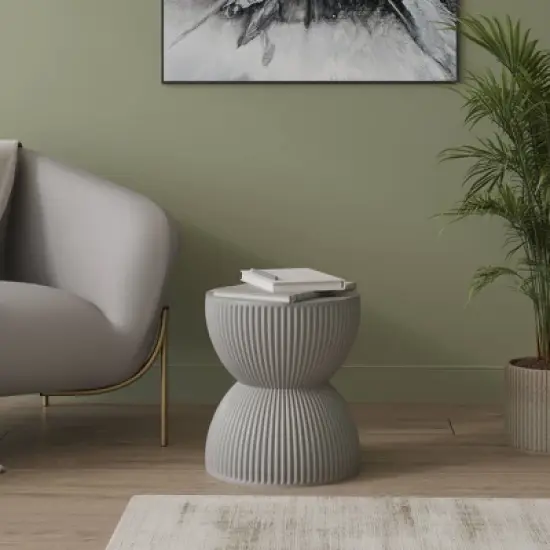 LeisureMod 15&rdquo; Wide Side Table End Table in Fiberstone with Hourglass Design No Assembly for Indoor and Outdoor Use Spire Collection image {6}