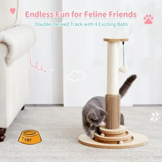 QuestaPack Cat Scratching Post, 23" Tall Sisal Cat Scratcher Post with Cat Self Groomer image {3}