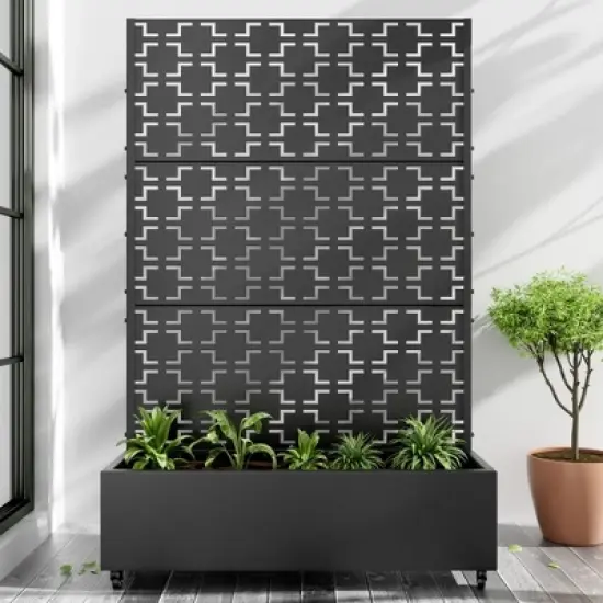 PexFix 72 in. x 47 in. Outdoor Metal Trellis with Planter Box in Squares Pattern in Black image {5}