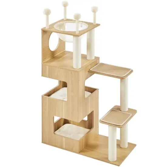 Yaheetech 53inch Wooden Cat Tree Tower with Condo, Wood image {7}
