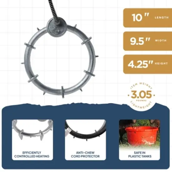 Farm Innovators Ice Chaser Cast Aluminum Submergible Tank De-Icer w/Heavy Duty and Anti Chew Cord Protector Patio, Lawn, and Garden, 3 Pack, Silver image {2}