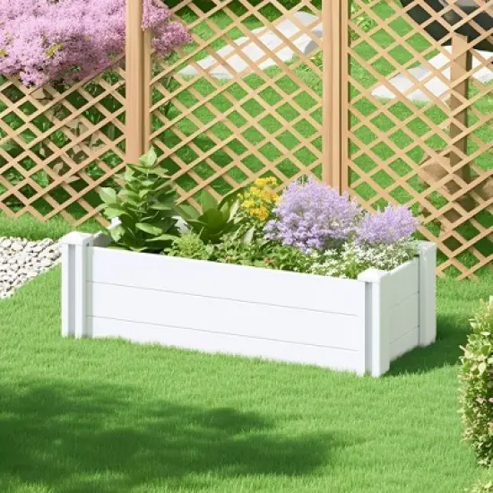 Lirago 35.4"x11.8"x11.8" White PVC Modular Garden Fence Panel Durable Easy to Install Soil Improvement Solution image {1}