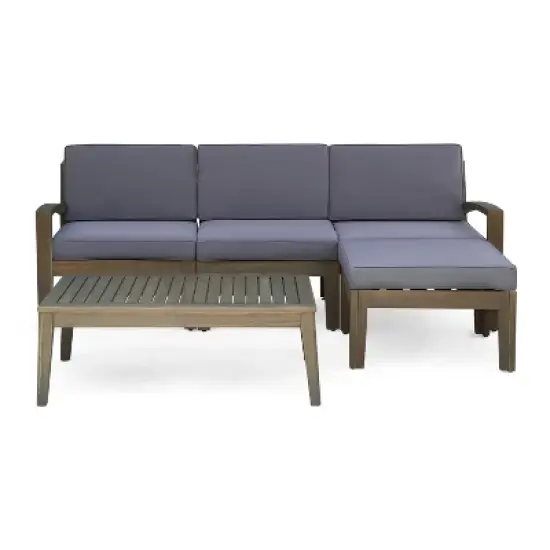 FIONECA L-Shaped Outdoor Sectional Sofa Set with Cushions, Acacia Wood Frame Patio Conversation Set for Garden, Deck, or Balcony image {9}