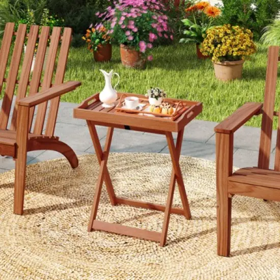 Tangkula Patio Solid Wood Tray Table w/ Removable Top Rectangular TV Tray Bistro Table image {2}