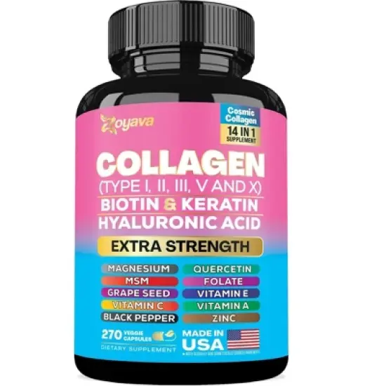 Zoyava Collagen Pills Peptides Types I, II, III, V & X 64,000 MCG, All in One Supplement, 270 ct image {4}