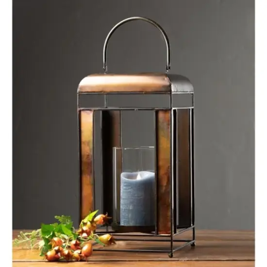 Bronze Metal Candle Holder with Glass Hurricane Stand image {2}