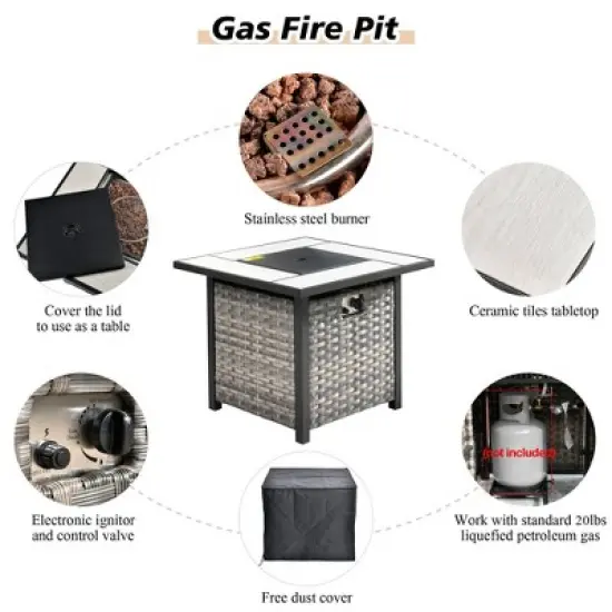 Marlton 10pc Wicker Outdoor Fire Pit Patio Furniture Set Conversation Sofa with Swivel Chairs and Cushions image {11}