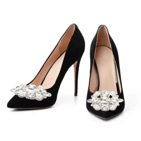 Unique Bargains Women's Rhinestone Shoe Buckle  2.56"x1.38" Silver Tone 2 Pcs image {5}