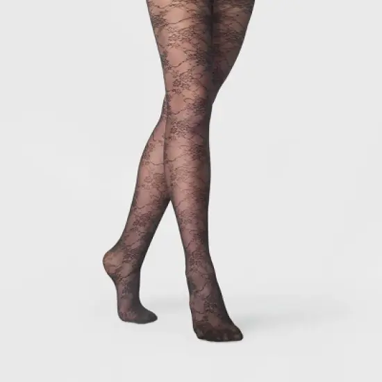 Women's Floral Vine Mesh Tights - A New Day&trade; Black image {2}