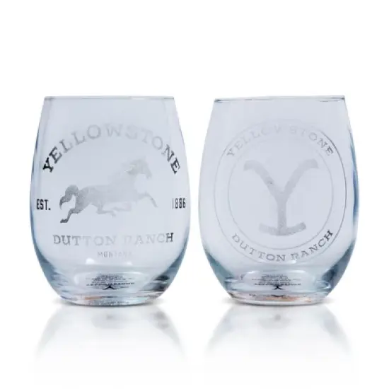 Silver Buffalo Yellowstone Dutton Ranch 20-Ounce Stemless Wine Glasses | Set of 2 image {7}