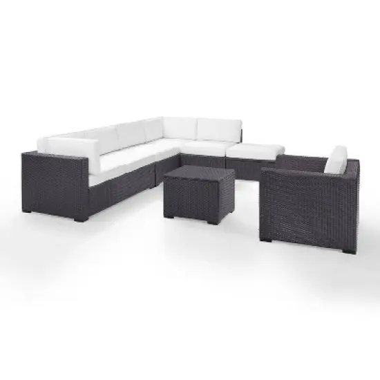 Biscayne 6pc Outdoor Wicker Sectional Set - White -  Crosley image {5}